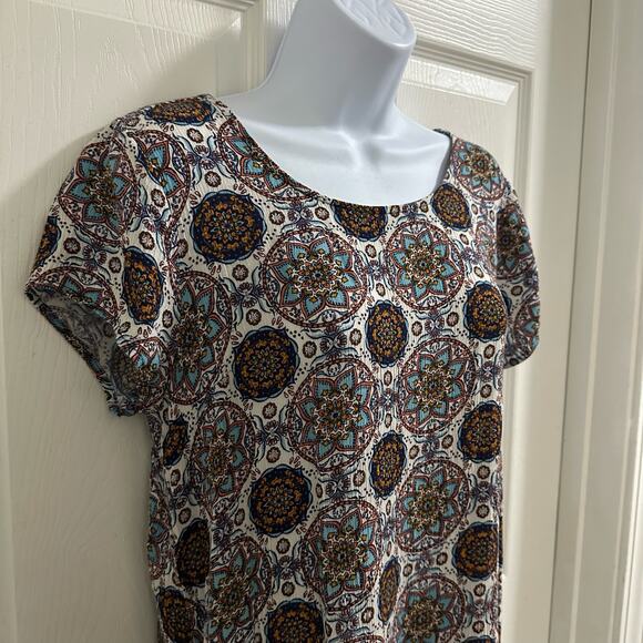 💥Lulu’s Perfect Getaway Blue Orange Print Shift Mini Dress Women’s Small boho - Picture 3 of 9